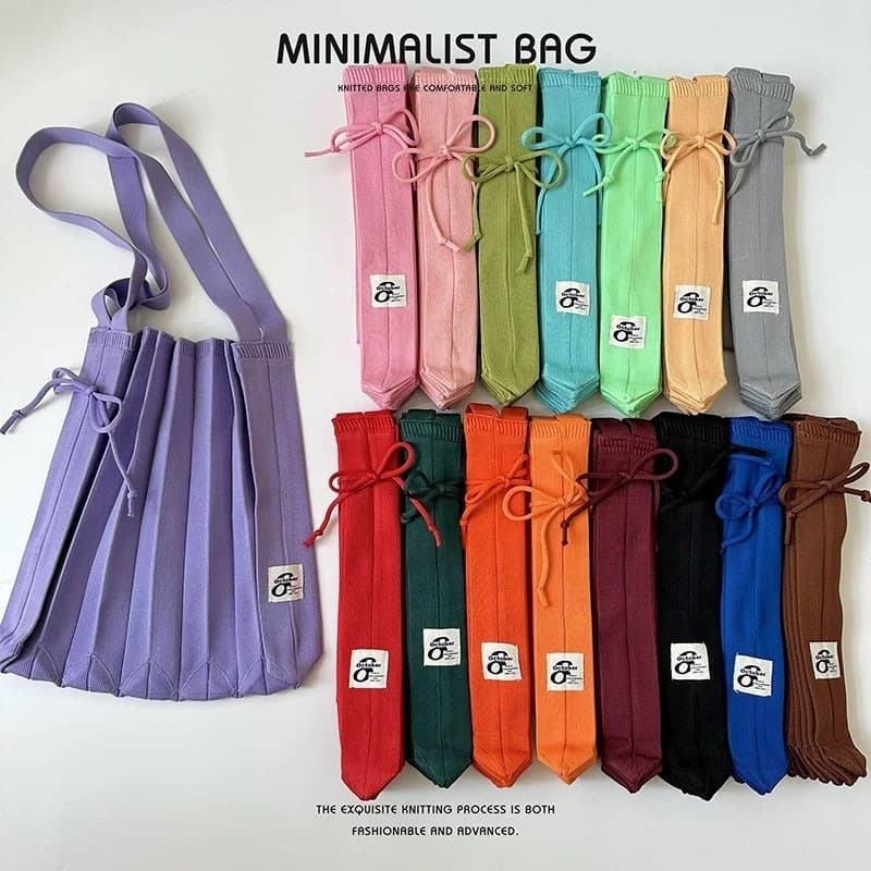 Saco de compras ins Design plissado dobrável contraste cor lã malha bolsa de ombro saco de órgão costura feminina