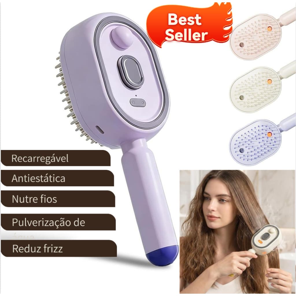 Escova a vapor elétrica modelo 2026, escova a vapor elétrica para cuidado capilar, alisador de cabelo a vapor recarregáv