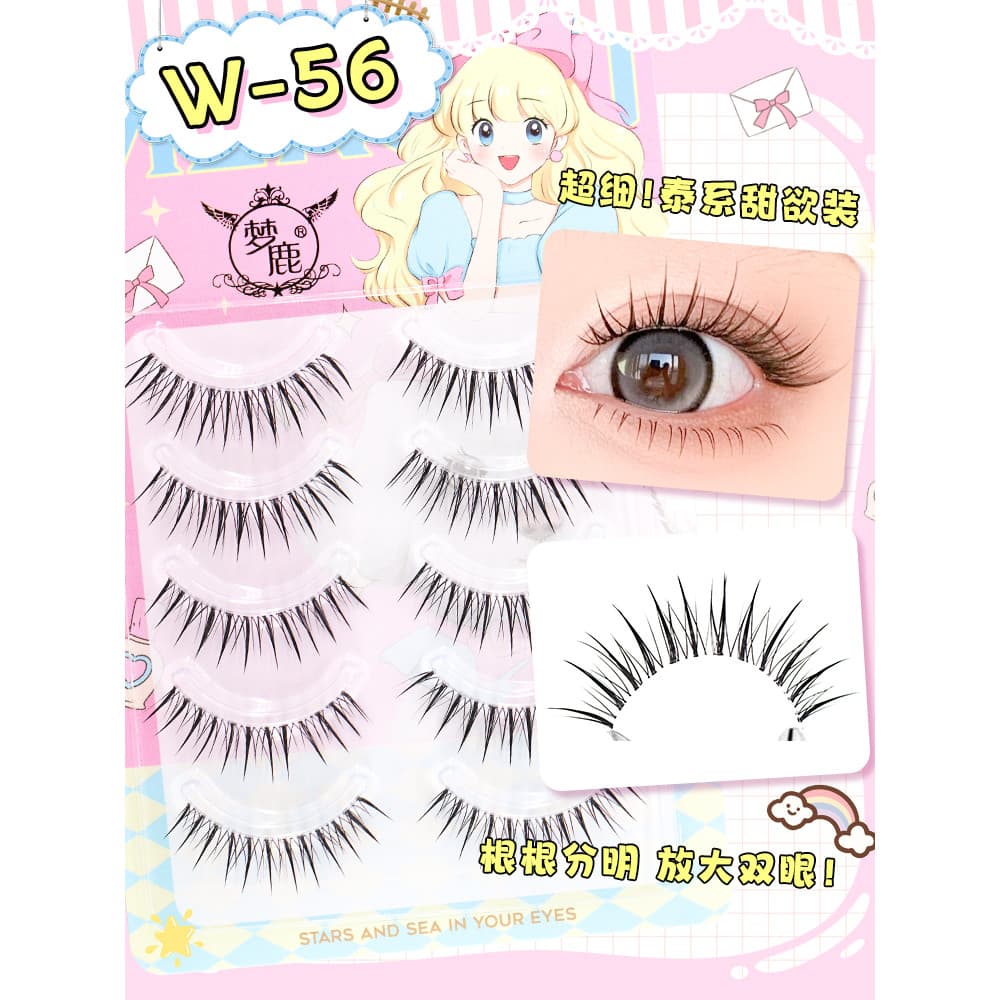 Dream Deer [W-56] Olhos de cabelo em forma de A Médio Estendido Natural Grosso Cílios postiços de uma peça 5 pares