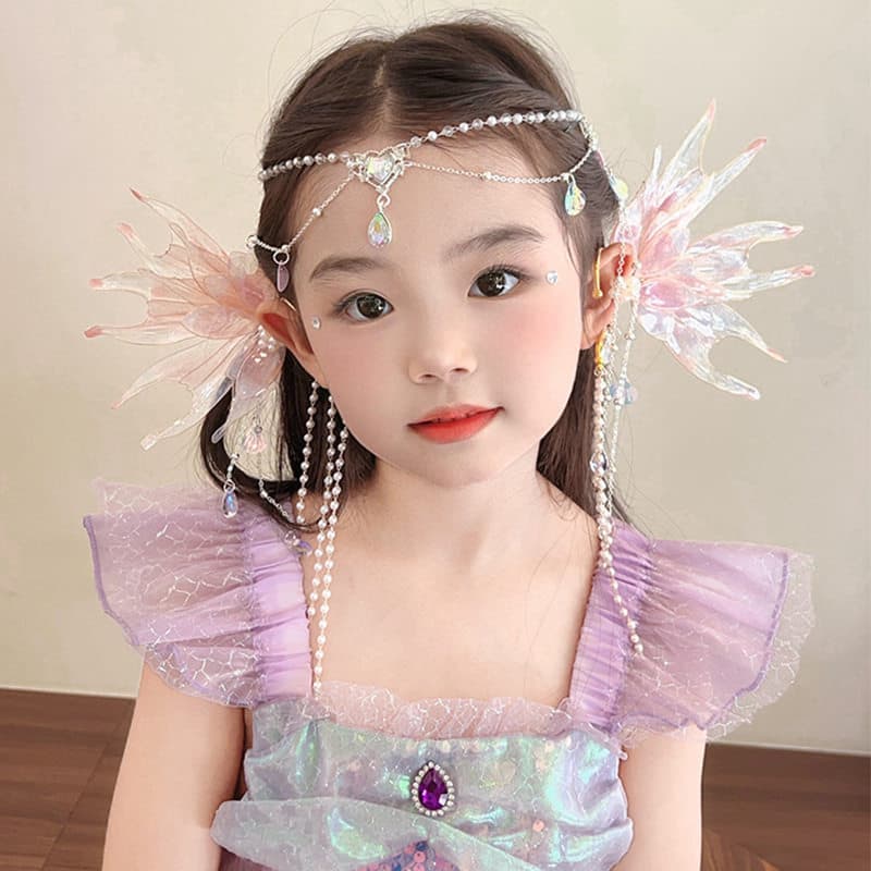 Novo estilo crianças sereia princesa orelha pendurado sereia antigo Hanfu acessórios para o cabelo testa corrente menina
