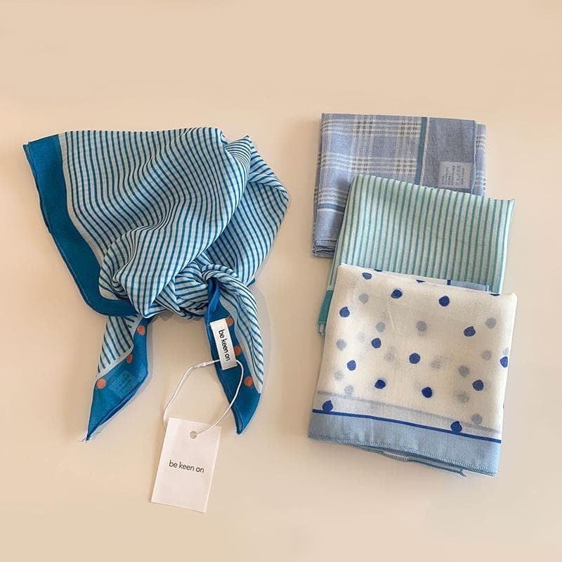Lenço azul feminino primavera verão novo estilo High-End bandana respirável literário pequeno quadrado All-Match lenço d