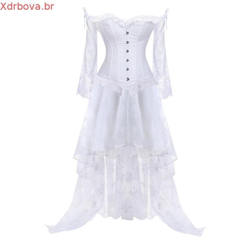 Vestido Feminino Gótico Espartilho Plus Size Overbust Vestidos Para Mulheres Fora Do Ombro Manga Comprida De Casamento R