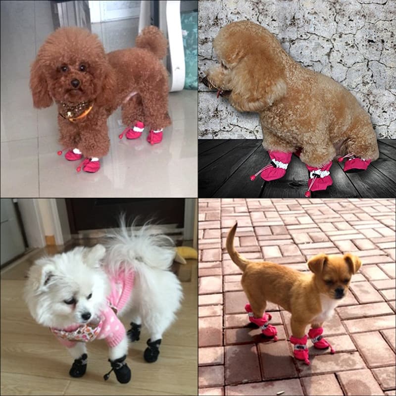 4 Pçs/Set Pet Pequeno Cão Meias Impermeáveis Antiderrapantes Filhote De Cachorro Gato Sapatos Botas