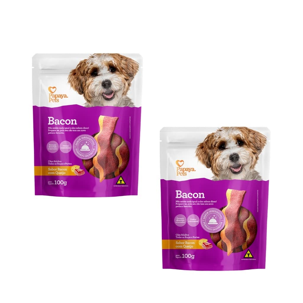 KIT Petisco Sabor Original Bacon com Queijo  100g Para Caes