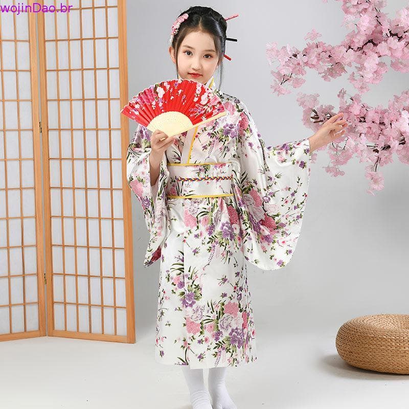 Estilo Japonês Meninas Tradicional Kimono Crianças Original Ao Dai Yukata Vestido De Noiva Dança Haori Harajuku Trajes
