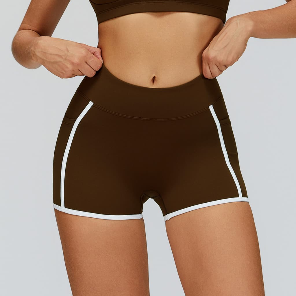 Mao's Nude Yoga Contraste Cor Linha Cintura Alta Skinny Esportes Exercício Ao Ar Livre Fitness Running Stretch Shorts Mu