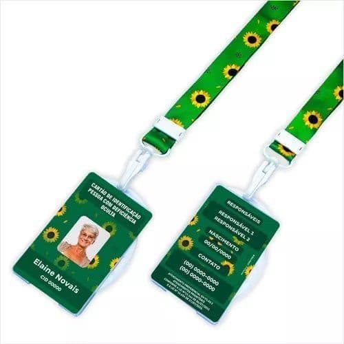 01 Cracha Autista + Cordão Autismo Anti Sufoca1 Crachá Girassol Personalizado + Cordão + Porta Crachánte + Pulseira