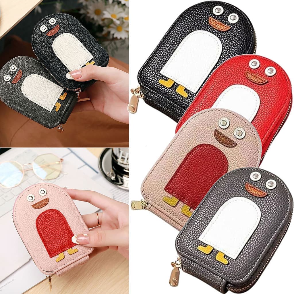 1 Pcs Mulher Pingüim Fofo Pu Caixa De Couro Porta-Cartões Com Zíper Organizador De Grande Capacidade Personalidade Criat