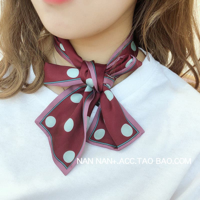 Coreia coreia contraste cor bolinhas pequeno lenço de seda feminino estreito longo tira saco fita cetim Retro elegante p