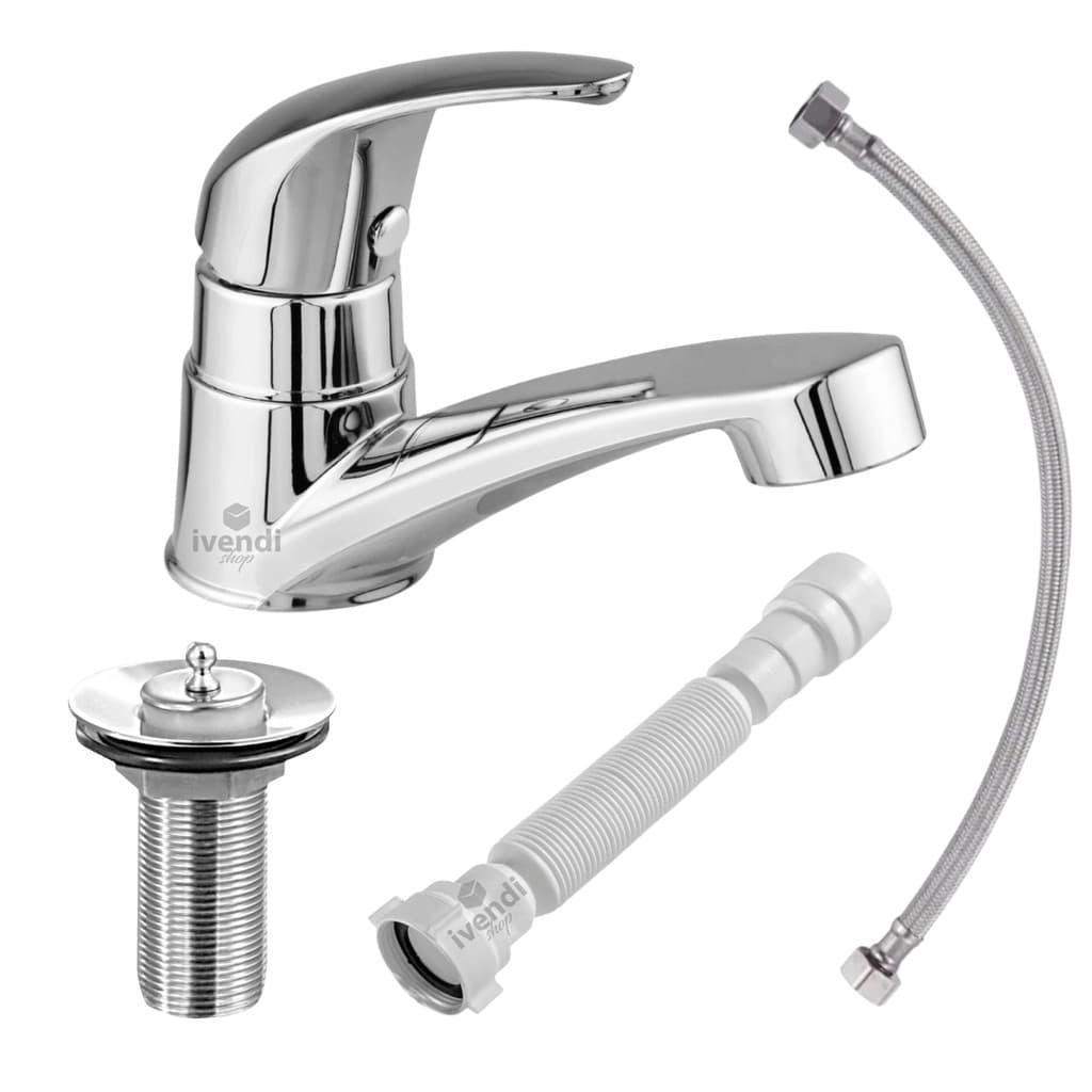 Kit Completo Banheiro Torneira Cromada Abs + Acessórios De Instalação Sifão, Valvula, Engate Inox