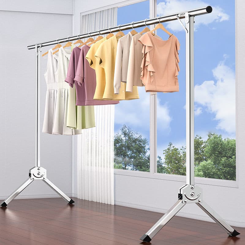 Rack de secagem dobrável de aço inoxidável, pólo único, Vertical, varanda doméstica, telescópica, seca