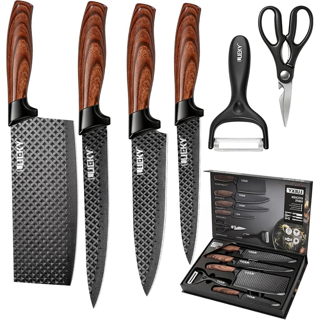 Conjunto de Facas, 6 Peças de Facas de Cozinha com Revestimento Anti-Ferrugem Saudável, Conjuntos de Facas de Chef Profi