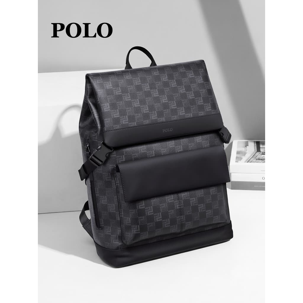 Mochila Polo masculina estilo de negócios High-End sentimento PVC Commuter viagem de negócios mochila computador saco de