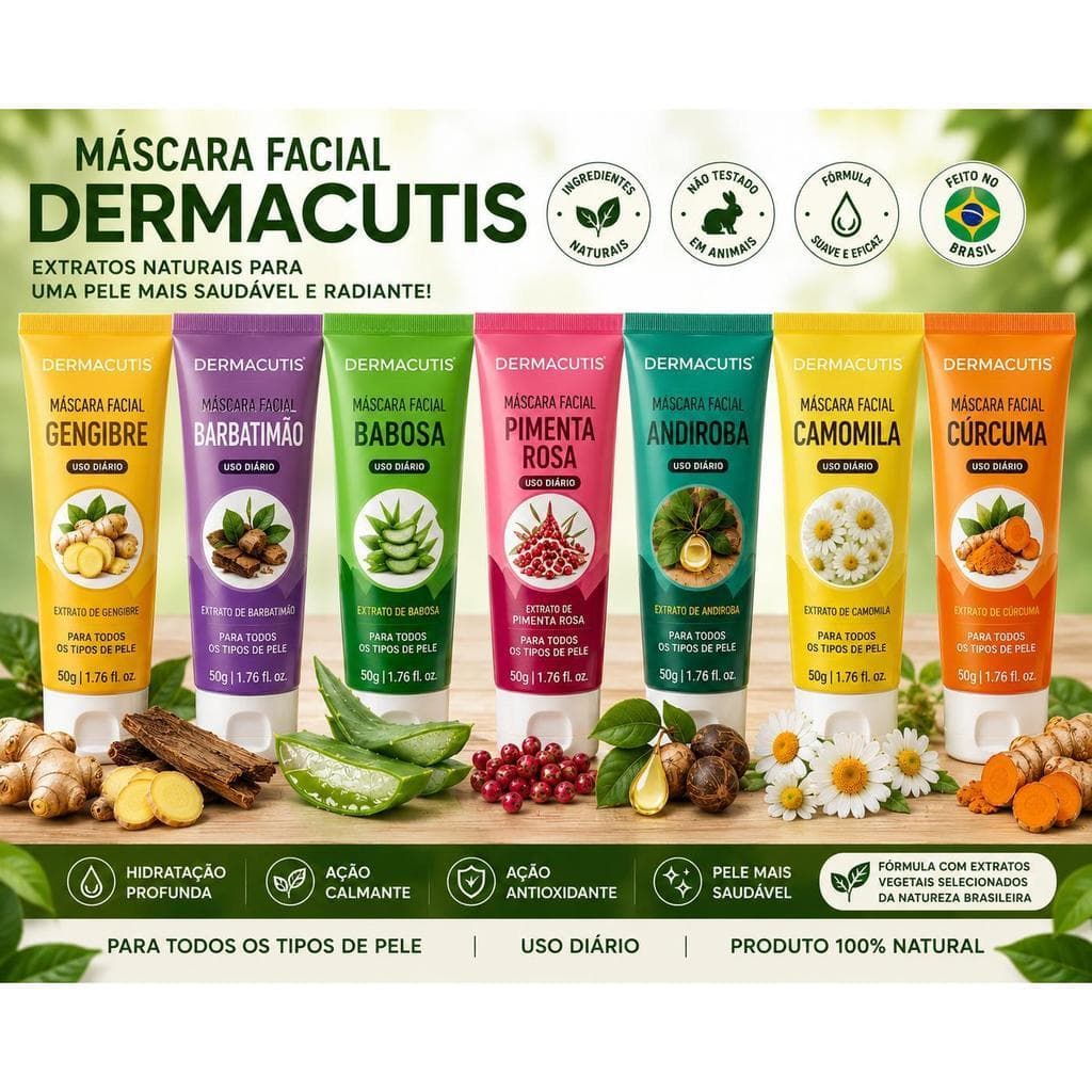 Máscara Facial Natural Dermacutis 50g Hidratação e Cuidado da Pele Produto Brasileiro