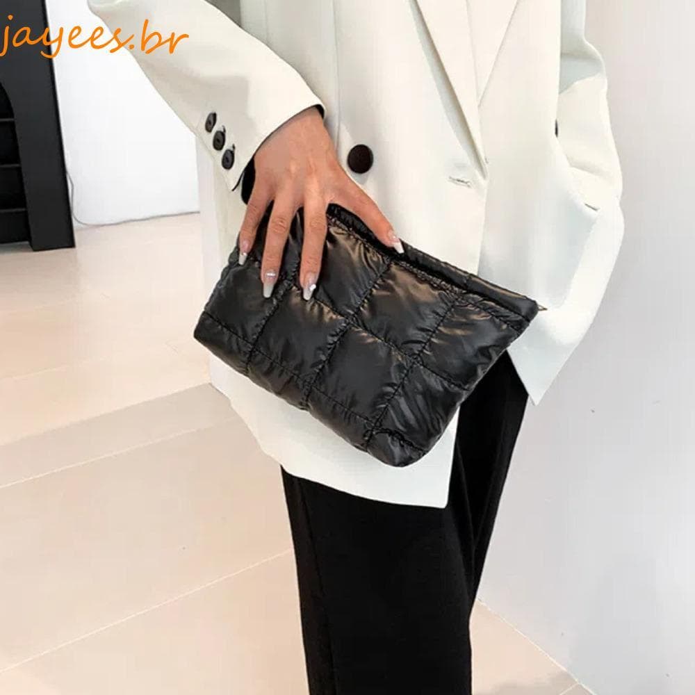 Bolsa Sopradora JAYEES , De Maquiagem Acolchoada De Couro PU De Grande Capacidade Mão Xadrez Grossa De Cor Sólida