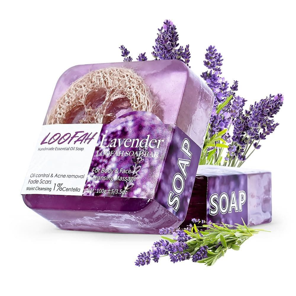Sabonete de Óleo Essencial de Lavanda Orgânica, Sabonete Esfoliante Natural em Barra, Limpeza Suave, Remoção de Acne, Re