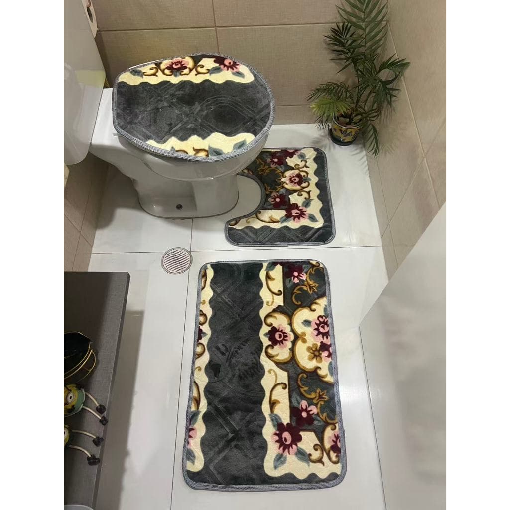 Conjunto Tapete 3 peças Tapete Para Banheiro Floral Decoração Antiderrapante