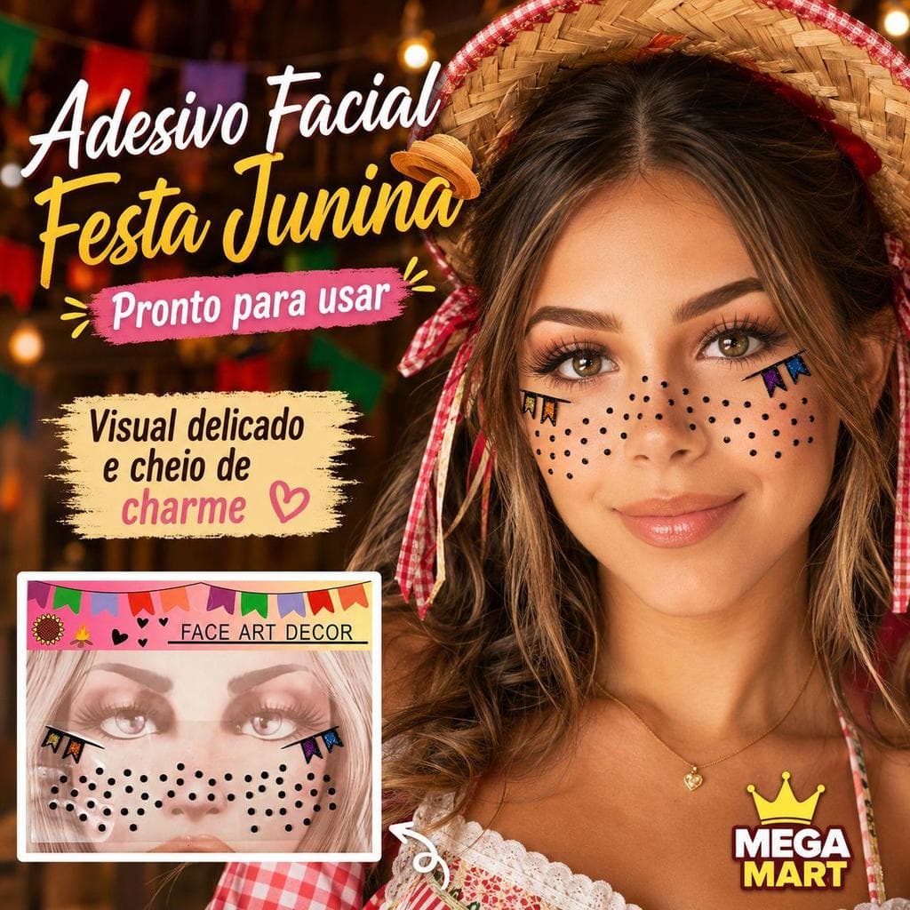 Adesivo De Rosto Decoração Facial Festa Junina Bandeirinhas
