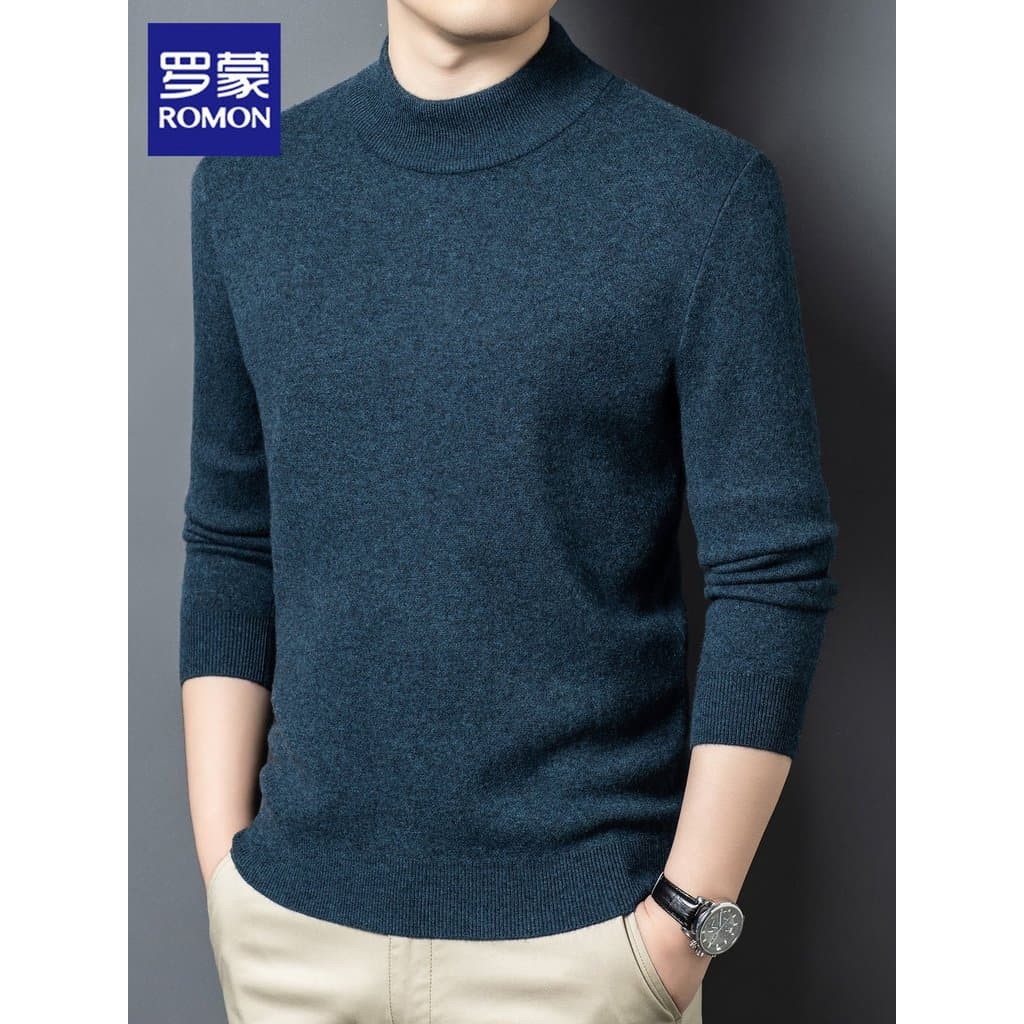 Romon suéter masculino 2026 primavera novo estilo meia gola alta suéter Casual suéter de lã pura masculino