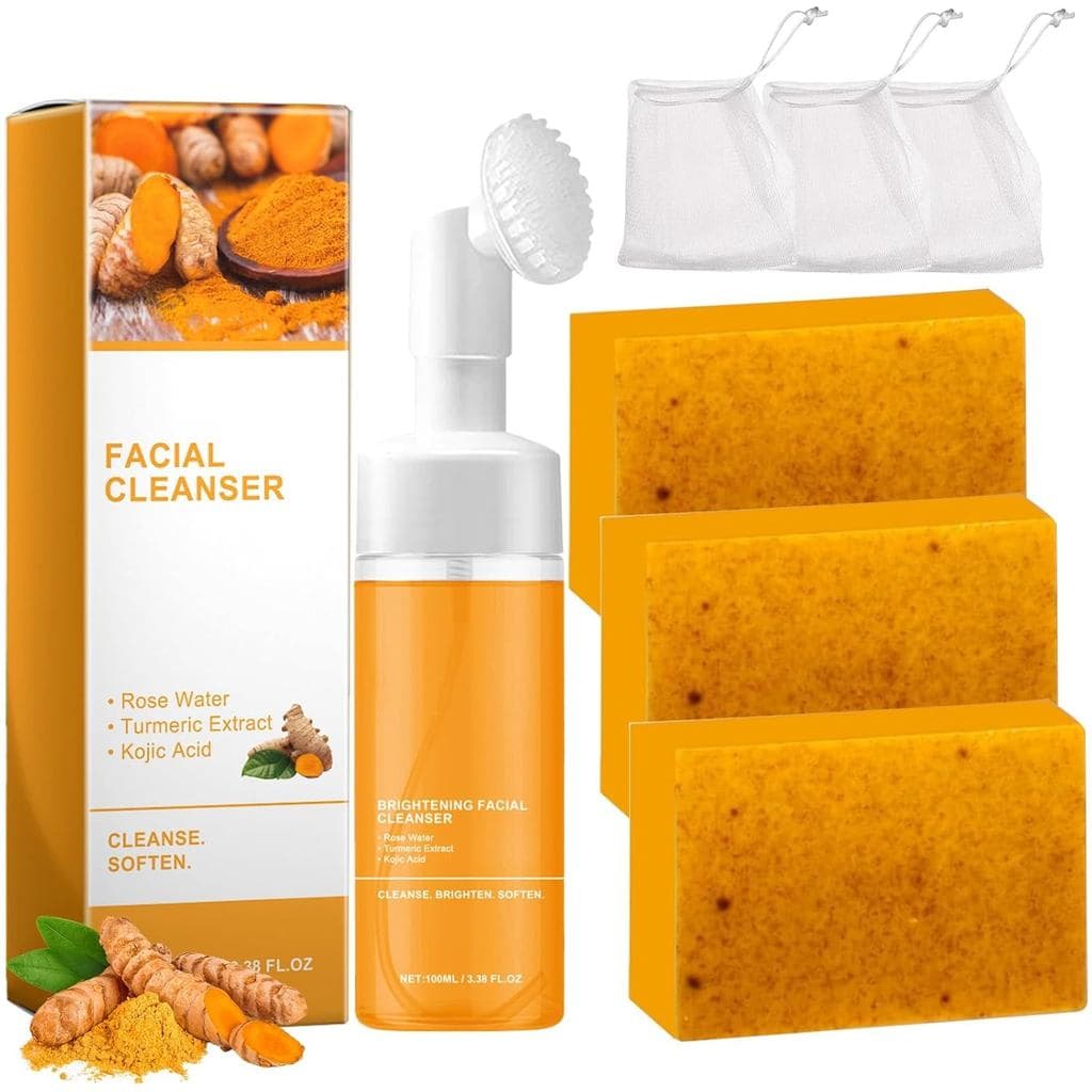 Conjunto de Cuidados e Limpeza com Cúrcuma TPTAL, Limpador Facial de Cúrcuma e Sabonete em Barra de Cúrcuma, Limpador pa