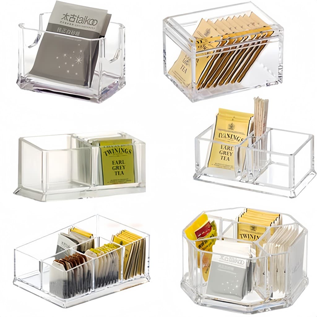 Caixa de armazenamento acrílico Flip, suprimentos de armazenamento japonês, café, açúcar branco, grade dupla, palito de