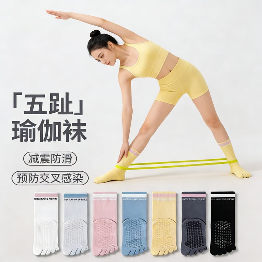 Meias de Yoga de cinco dedos femininas antiderrapantes profissionais meias de tubo médio Pilates especial esportes inter