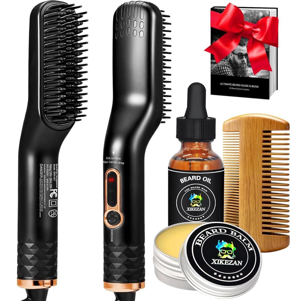 Alisador de Barba para Homens com Óleo para Barba, Bálsamo, Pente e E-Book para Todos os Tipos de Barba, com Voltagem Du