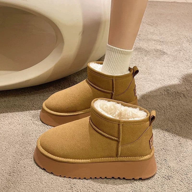 Muffin botas de neve de sola grossa feminina 2025 novo estilo inverno forro de lã sapatos femininos aumentando sapatos d