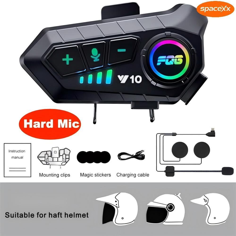Y10 Fone De Ouvido Sem Fio Bluetooth 5.3 Para Capacete  De Motocicleta  Com Redução De Ruído IPX6 À Prova D'água-Spacexx