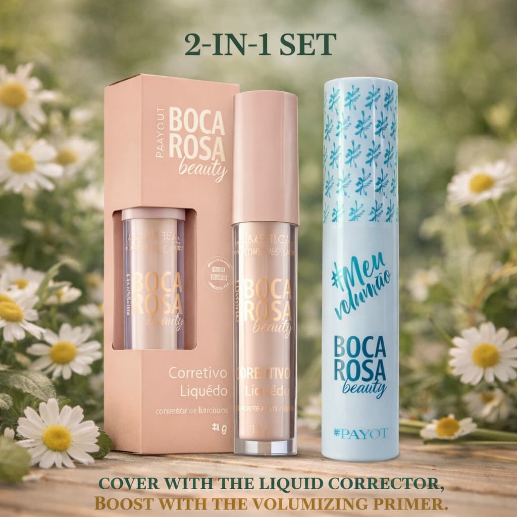 Kit Boca Rosa Corretivo Líquido + Máscara para Cílios Volume e Alongamento Maquiagem Original