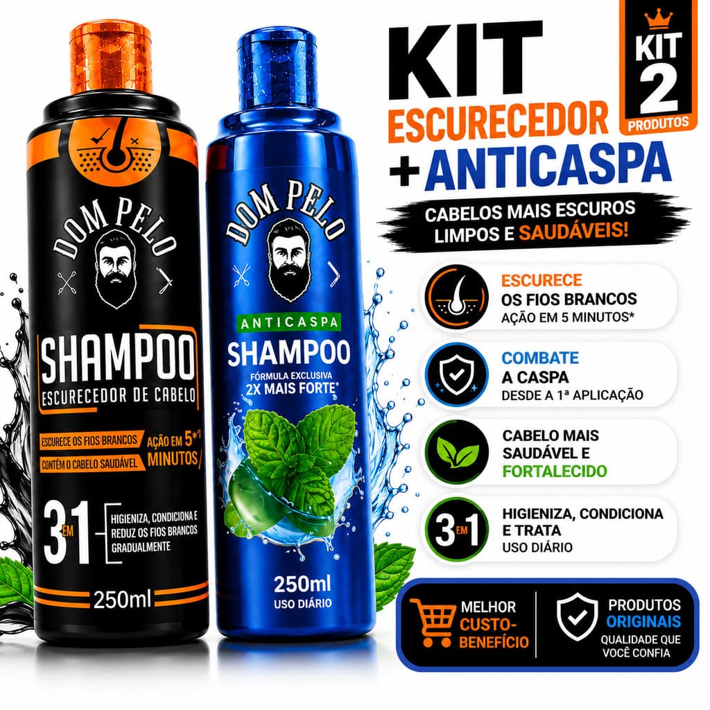Kit Shampoo Escurecedor + Anticaspa Dom Pelo 250ml Tratamento Capilar