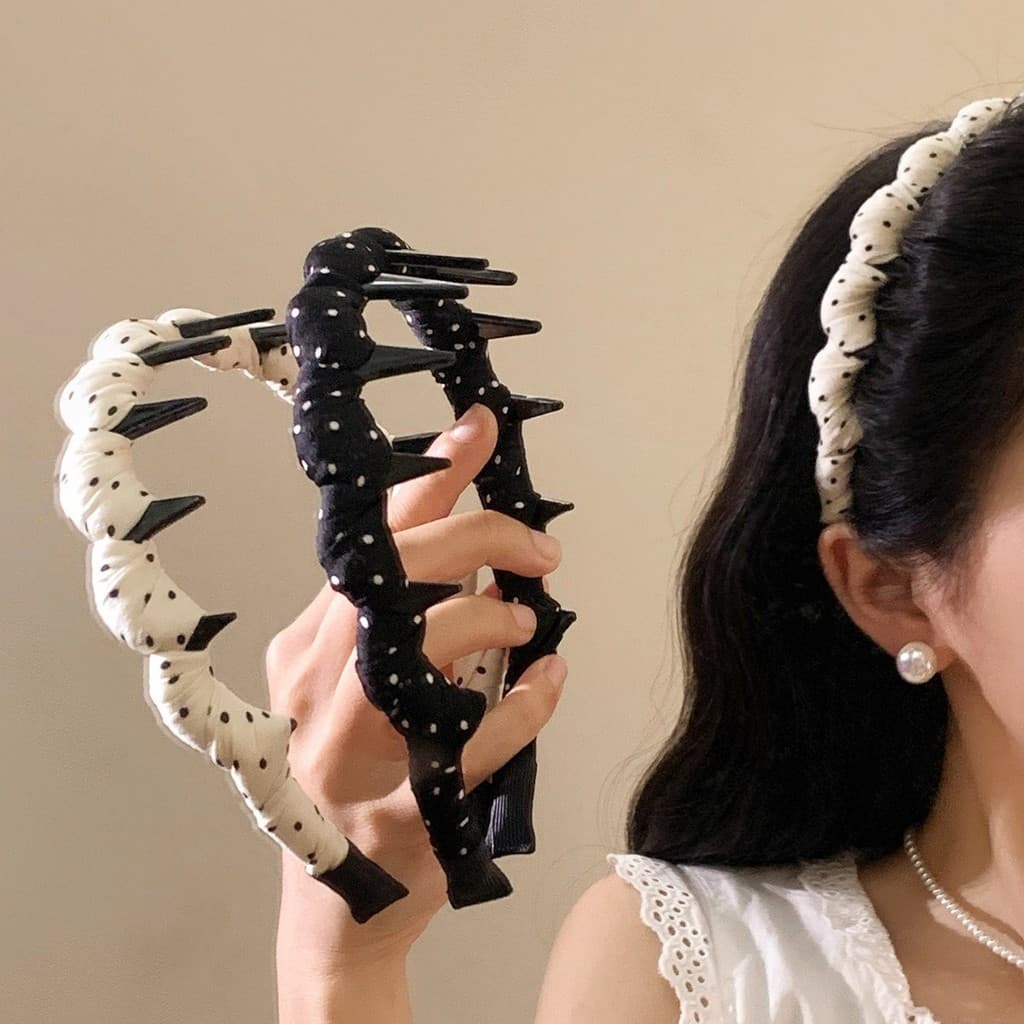 [Estoque pronto] Estilo coreano All-Match branco bolinhas dentadas onda bandana feminino suave Headwear alto crânio rost
