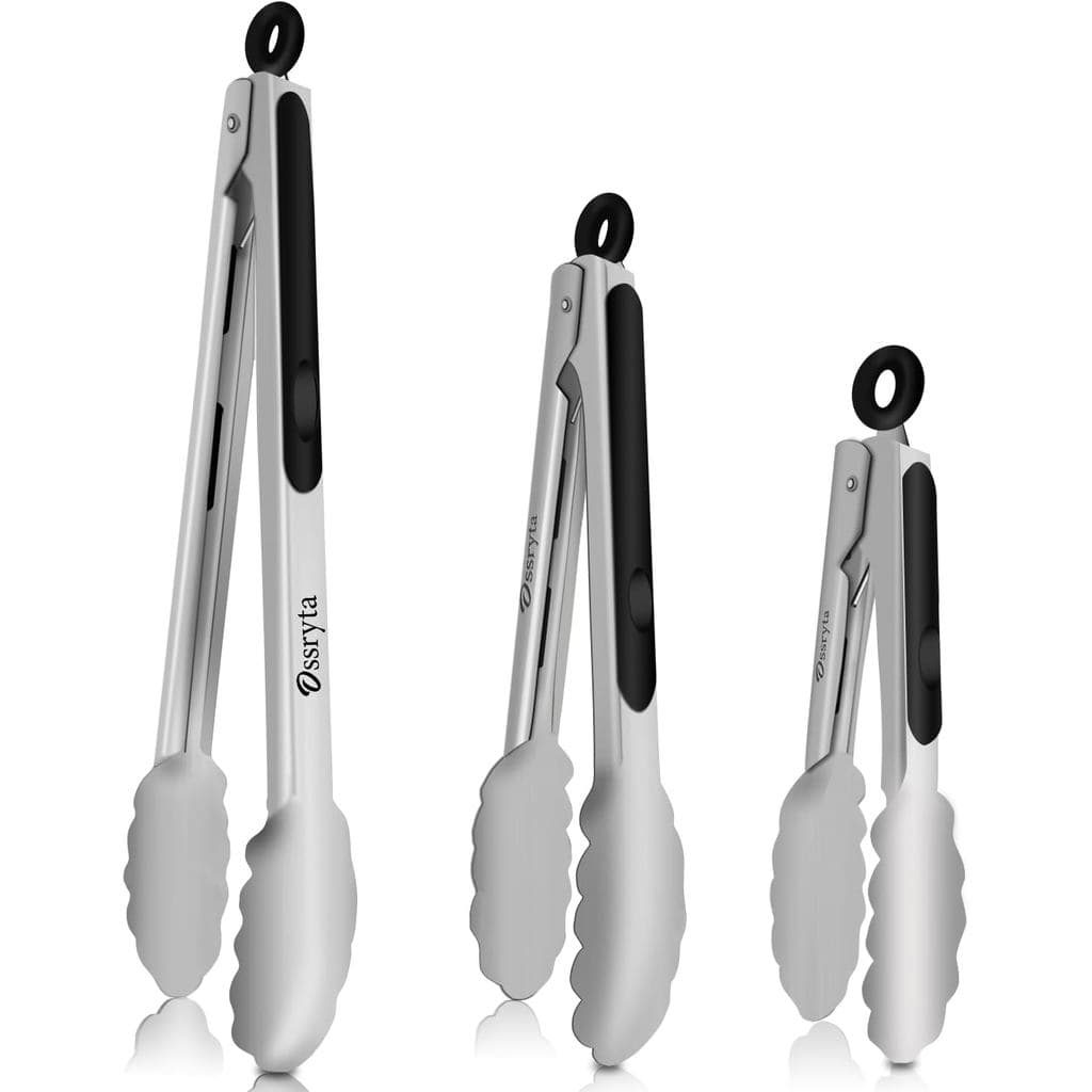Conjunto de Pinças de Cozinha em Aço Inoxidável 3 Peças - Pinças de Alta Resistência de 12/9/7 Polegadas com Trava, Resi