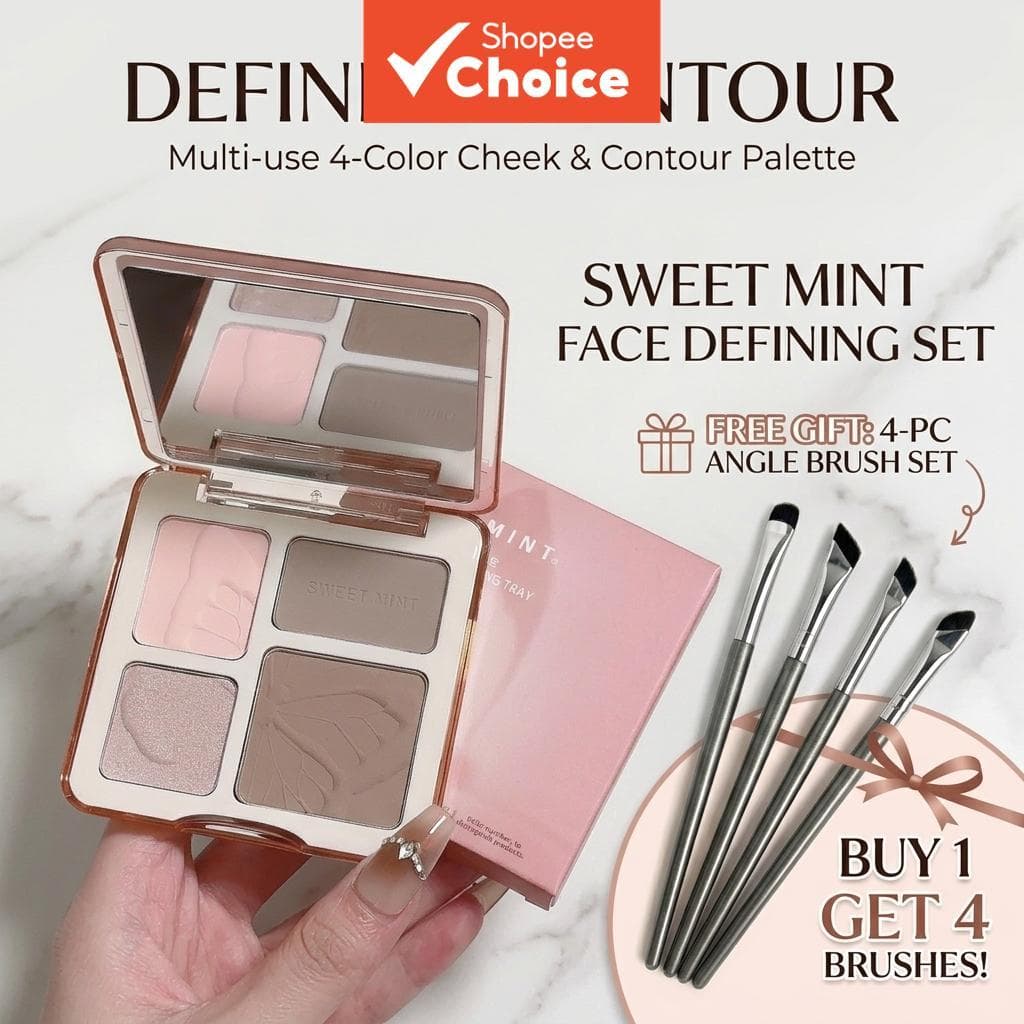 Sweetmint Paleta de Contorno 4 em 1 com Iluminador, Bronzer e Sombra para Modelar o Rosto e Realçar o Brilho