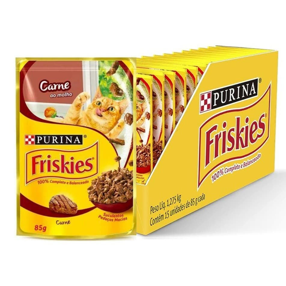 Kit 15 Ração Úmida Friskies Sachê para Gatos sabor Carne 85g