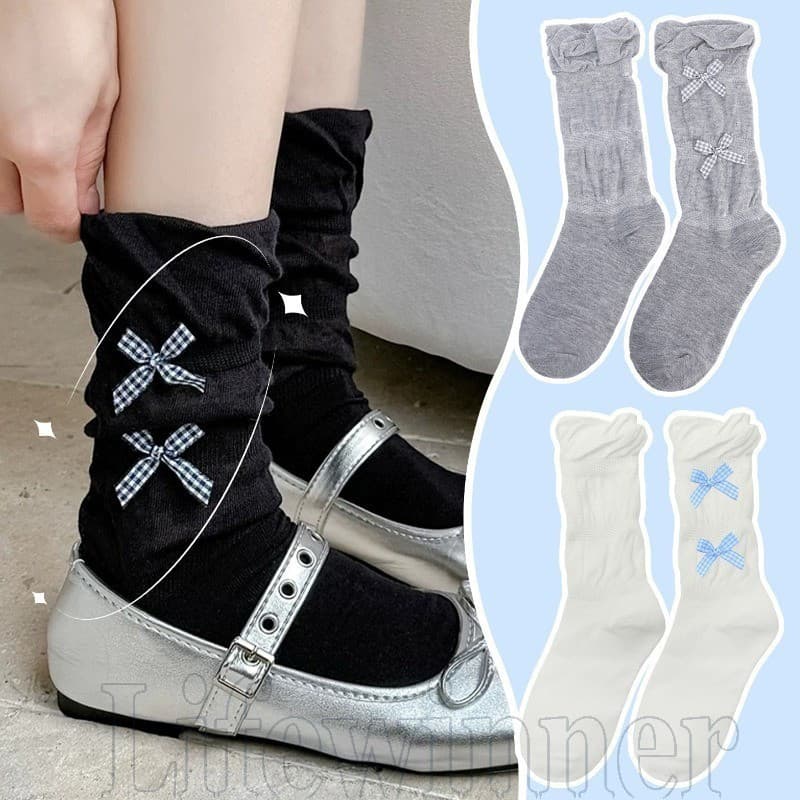 1-3 Pares De Meias Com Laço De Fita – Para Mulheres , Meninas , Uso Diário Respirável , Macia , Confortável Estilo Balé