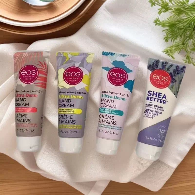 Creme Hidratante para Mãos EOS com Manteiga de Karité, Água de Coco/Baunilha Cashmere/Fresco e Refrescante 74ml