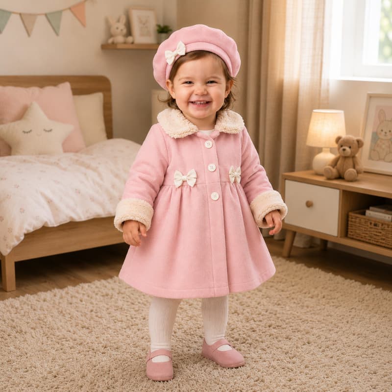 Sobretudo Infantil Soft com Boina Menina Casaco Outono Inverno Quentinho Premium