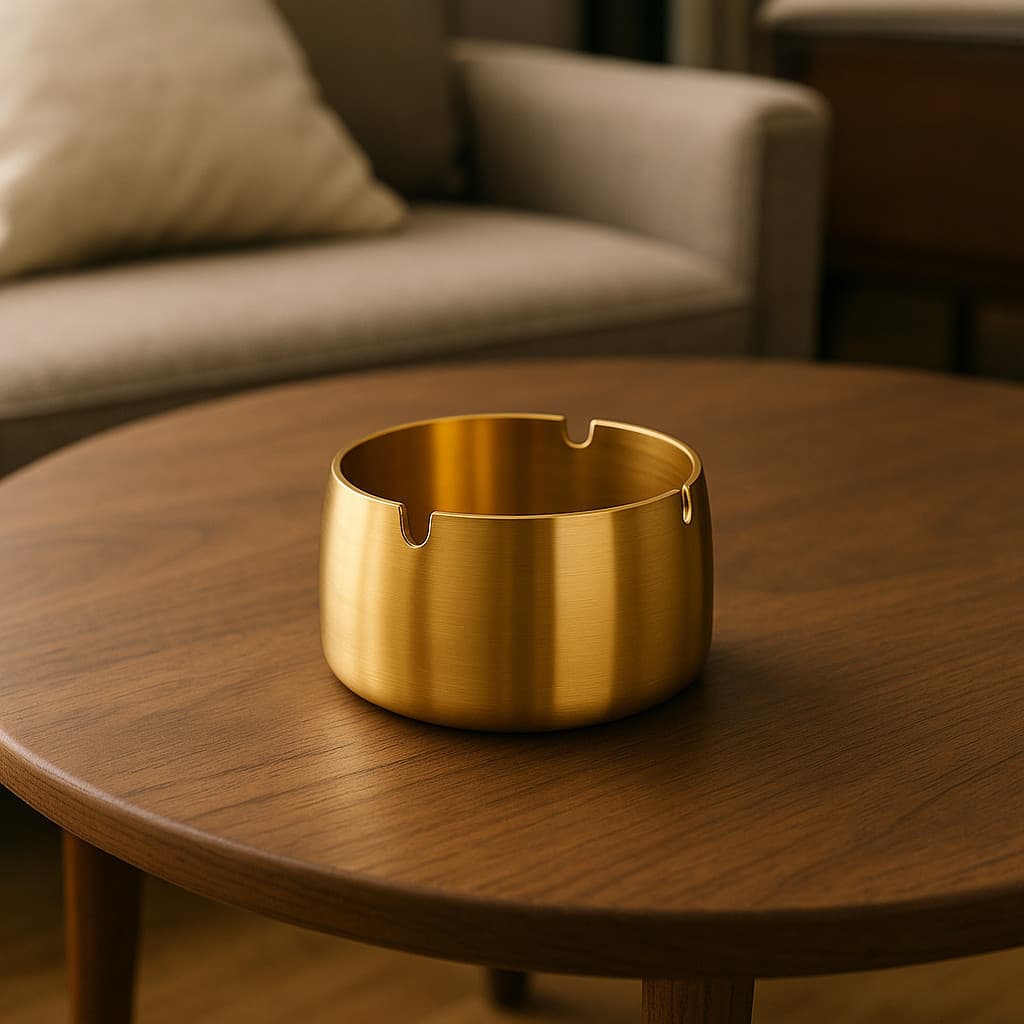 Cinzeiro de Inox Design Moderno e Sofisticado Metal Mesa Dourado   Elegante Decorativo