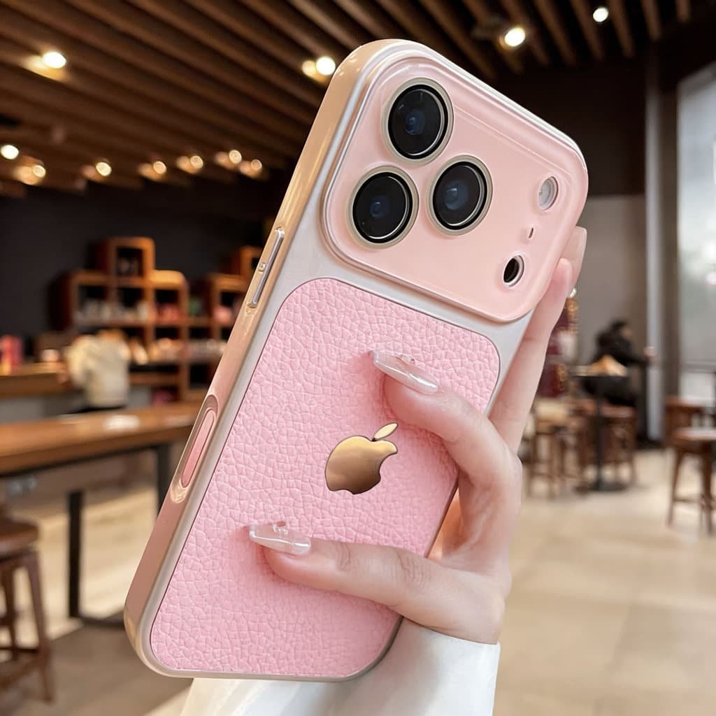New Luxury Crystal Large Window Lychee Leather Case For iPhone 17 ProMax 16 15 14 13 Pro Max 17Pro Waterproof Armor