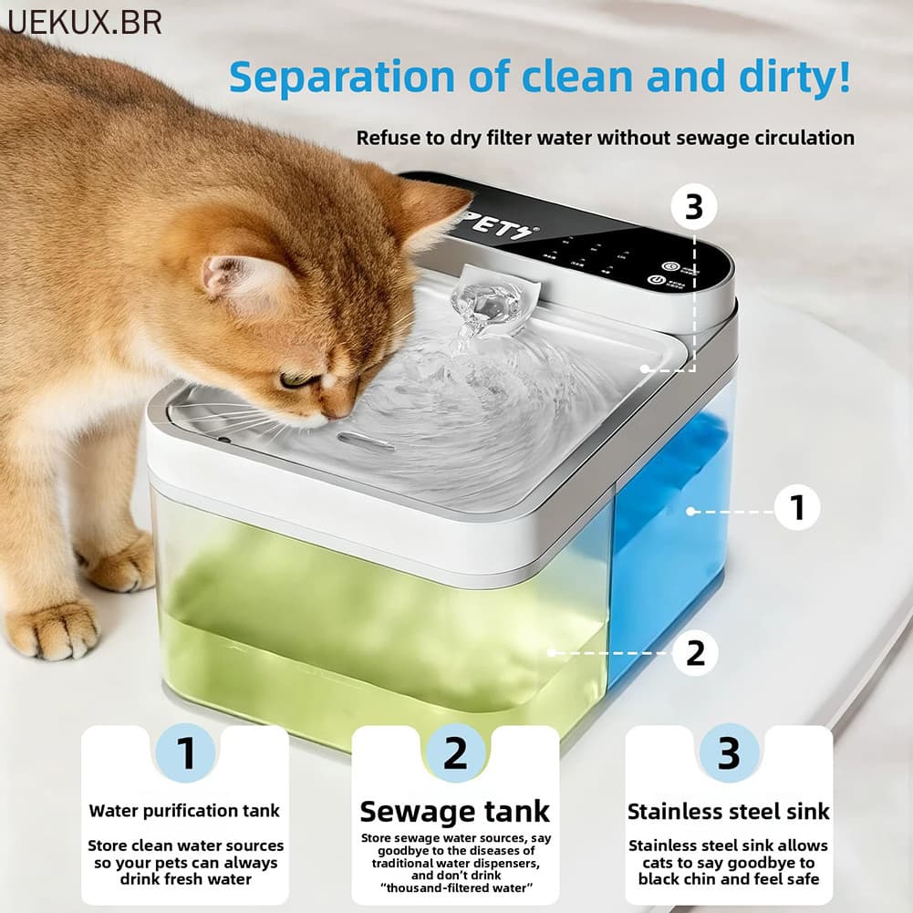 Tigela De Água Circulante Para Animais De Estimação Com Filtro Operação Ultra Silenciosa Sob 30dB Decoração Minimalista