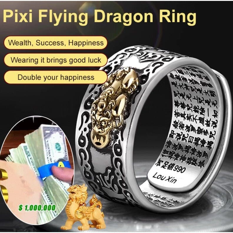 Anel Feng Shui Masculino Elegante Com Dragão E Pixiu Para Sorte E Estilo