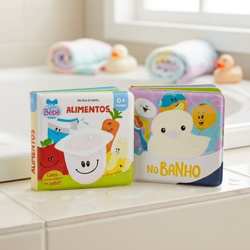 Kit 2 Livro de Banho Bebê Na Hora Do Banho com Squeaky 0+ Meses Recém Nascido Infantil