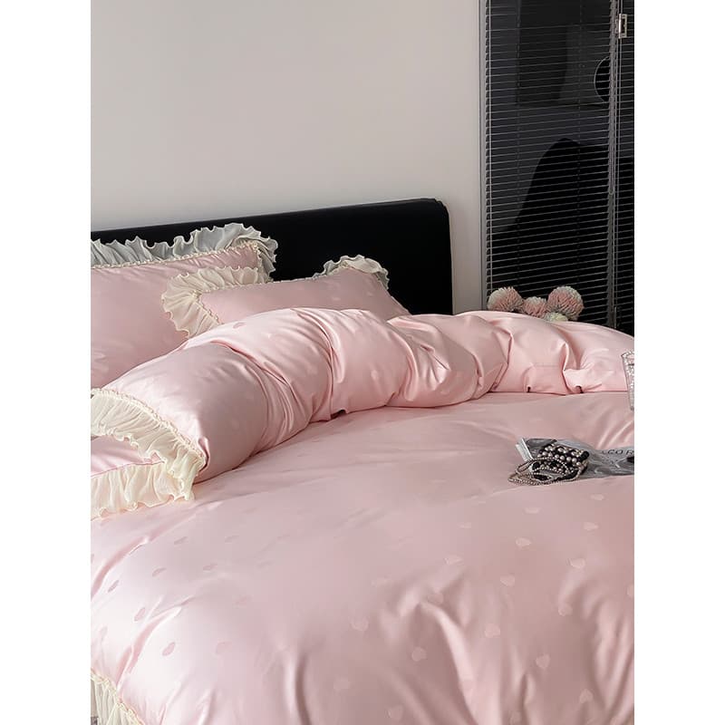 2026 novo estilo doce babados puro algodão conjunto de quatro peças menina coração princesa cama algodão rosa conjunto d