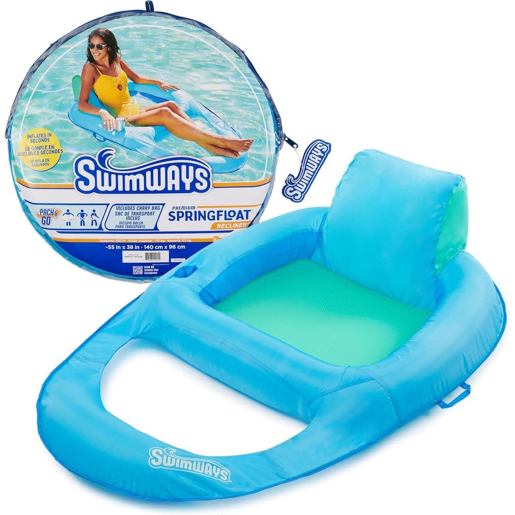 SwimWays Spring Float Premium Recliner Pool Lounger, Flutuador Inflável para Adultos com Inflação Rápida, para Maiores d