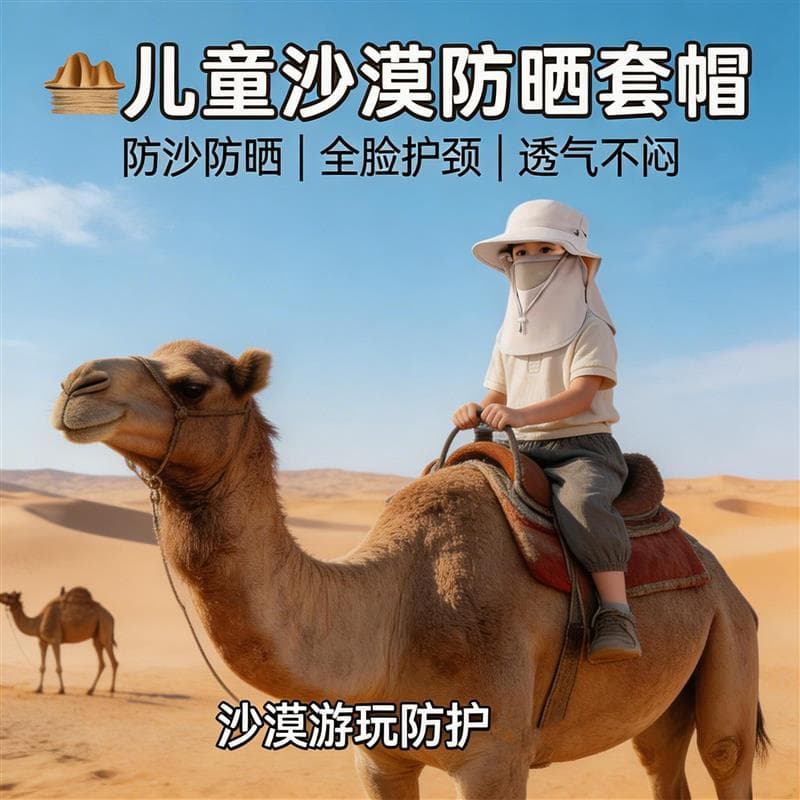 Chapéu de sol infantil ao ar livre, máscara à prova de areia do deserto, proteção integrada para pescoço, proteção facia