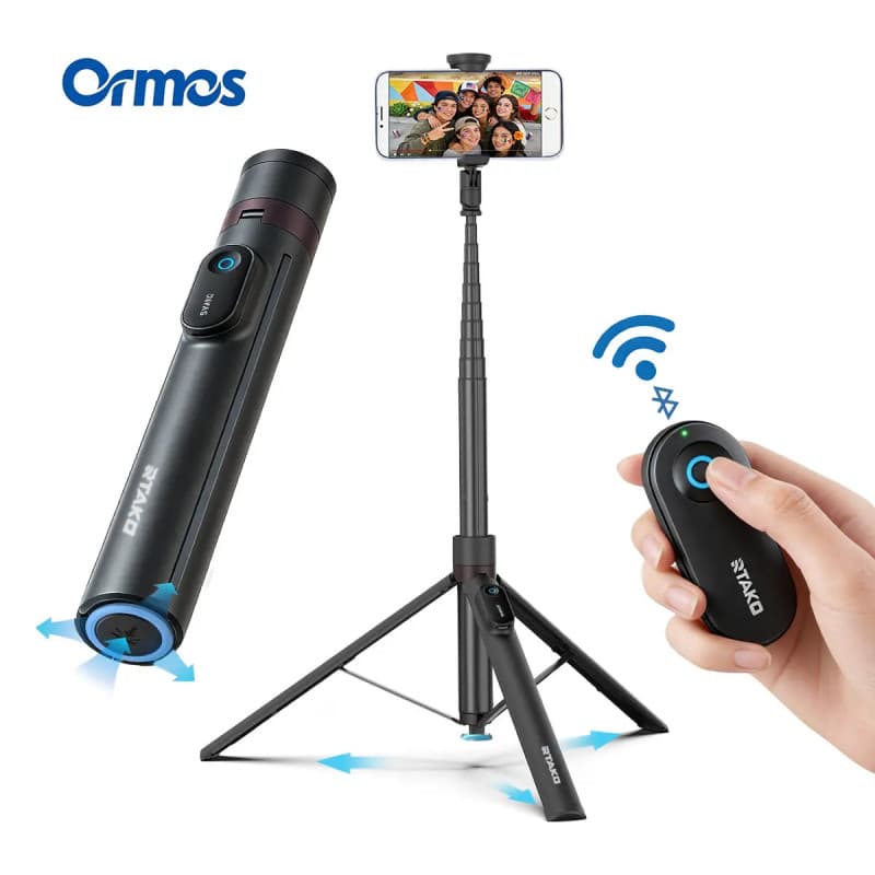 Oroms Bastão de Selfie Portátil de 67" com Tripé e Controle Remoto, Abertura com Um Clique, Controle Remoto Sem Fio Incl