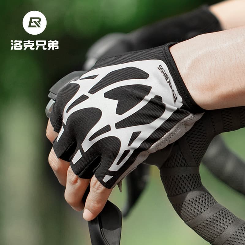 Luvas de equitação de bicicleta Rock Brothers meio dedo com absorção de choque antiderrapante verão estrada