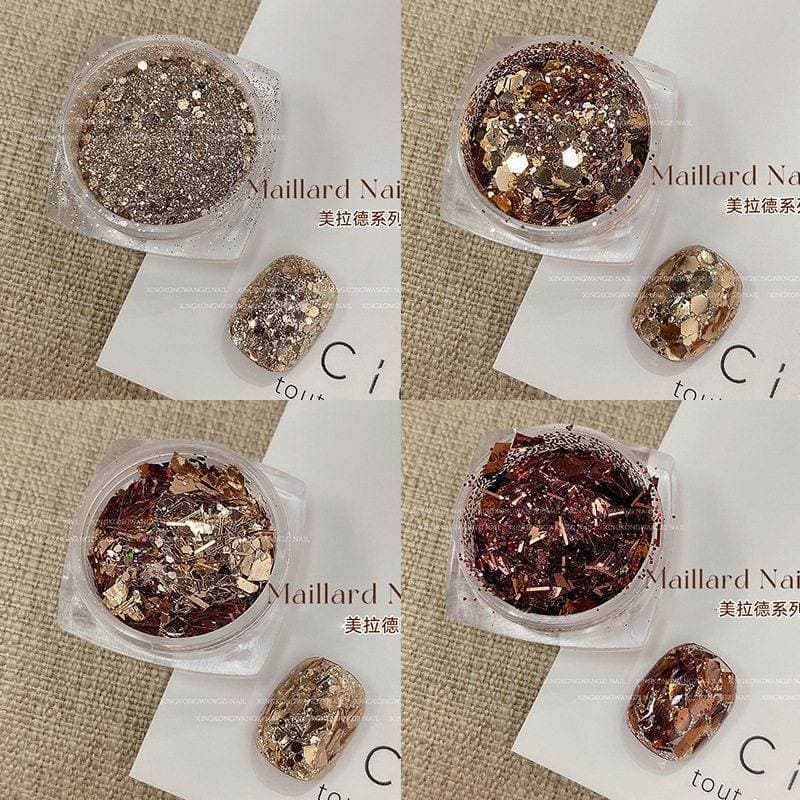 Merad Manicure lantejoulas jóias influenciador Strobe merad estilo marrom fragmentos folha de ouro em pó pequenas jóias