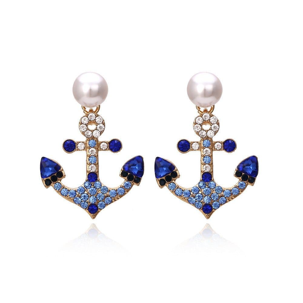 Brincos de âncora de barco simples e criativos com diamantes
